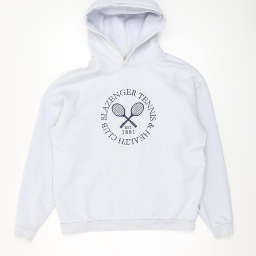 Slazenger Women's White Pullover Hoodie UK 8 Cotton Blend Tennis Print