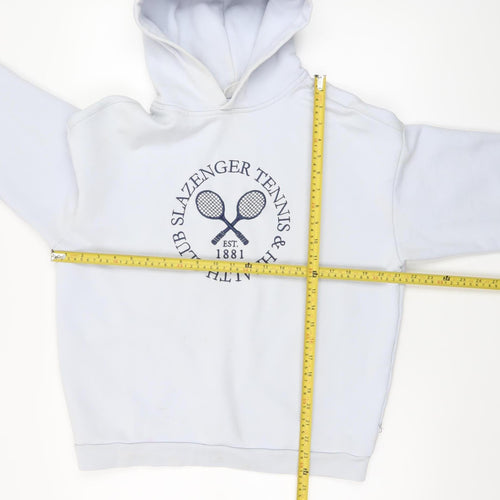 Slazenger Women's White Pullover Hoodie UK 8 Cotton Blend Tennis Print