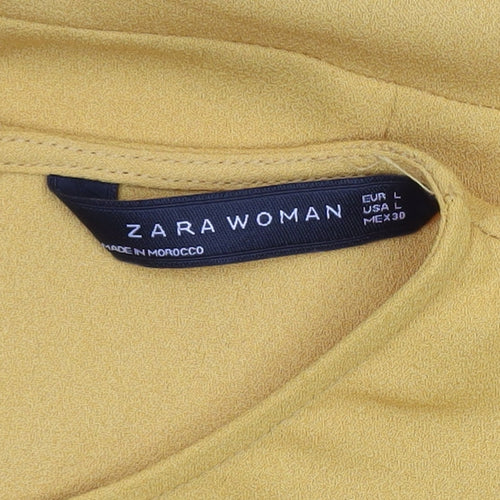 Zara Women Yellow A-Line Ruffle Long Sleeve Short Dress Size 14