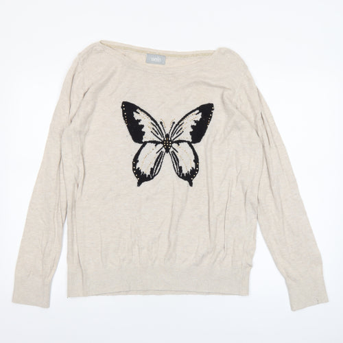 Wallis Women’s Beige Butterfly Embroidered Pullover Jumper L