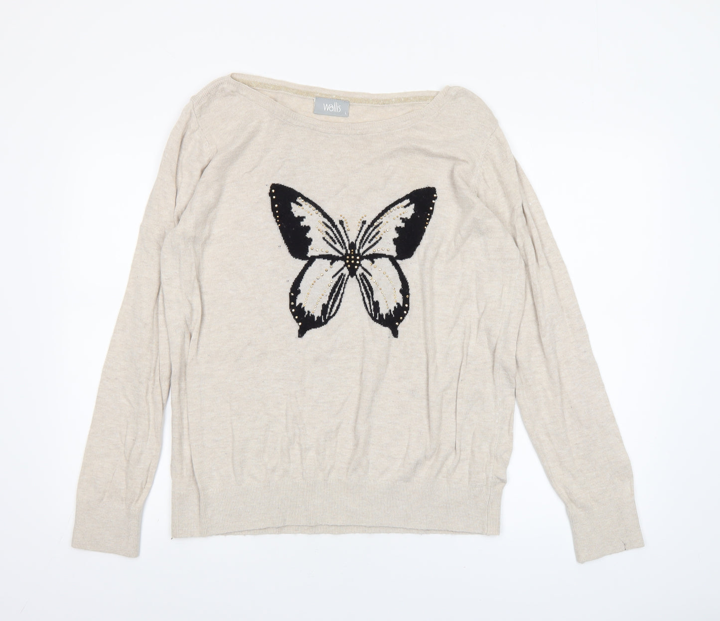 Wallis Women’s Beige Butterfly Embroidered Pullover Jumper L