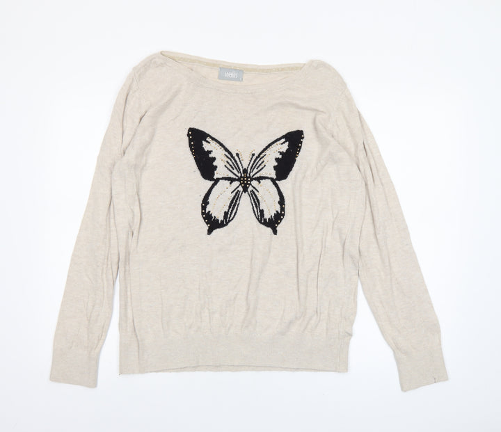 Wallis Women’s Beige Butterfly Embroidered Pullover Jumper L
