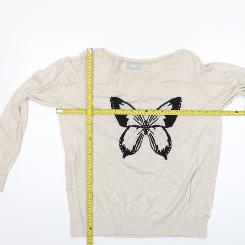Wallis Women’s Beige Butterfly Embroidered Pullover Jumper L