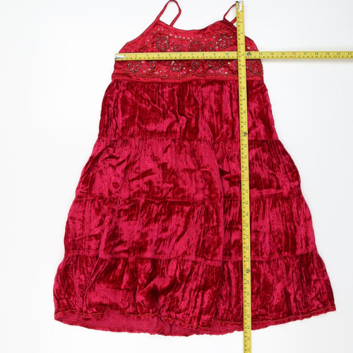 Next Girls Red Velvet Beaded Party Dress 9 Years Fit & Flare Knee Length