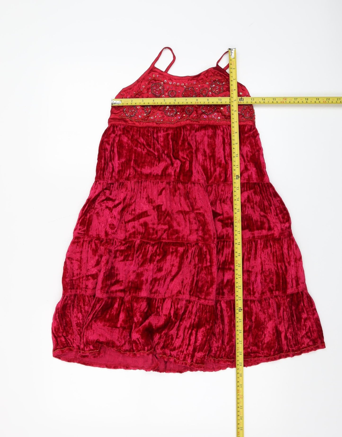 Next Girls Red Velvet Beaded Party Dress 9 Years Fit & Flare Knee Length