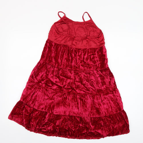 Next Girls Red Velvet Beaded Party Dress 9 Years Fit & Flare Knee Length