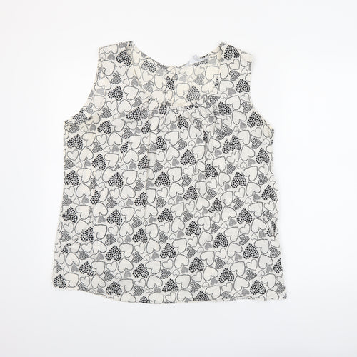 Red Herring Womens White Heart Print Sleeveless Cotton Blouse Size 18