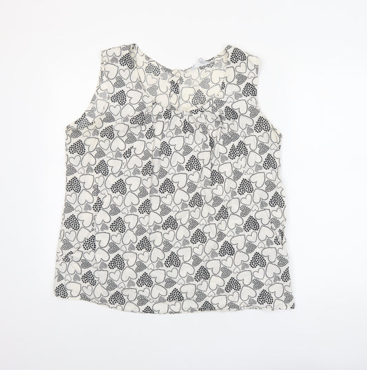 Red Herring Womens White Heart Print Sleeveless Cotton Blouse Size 18