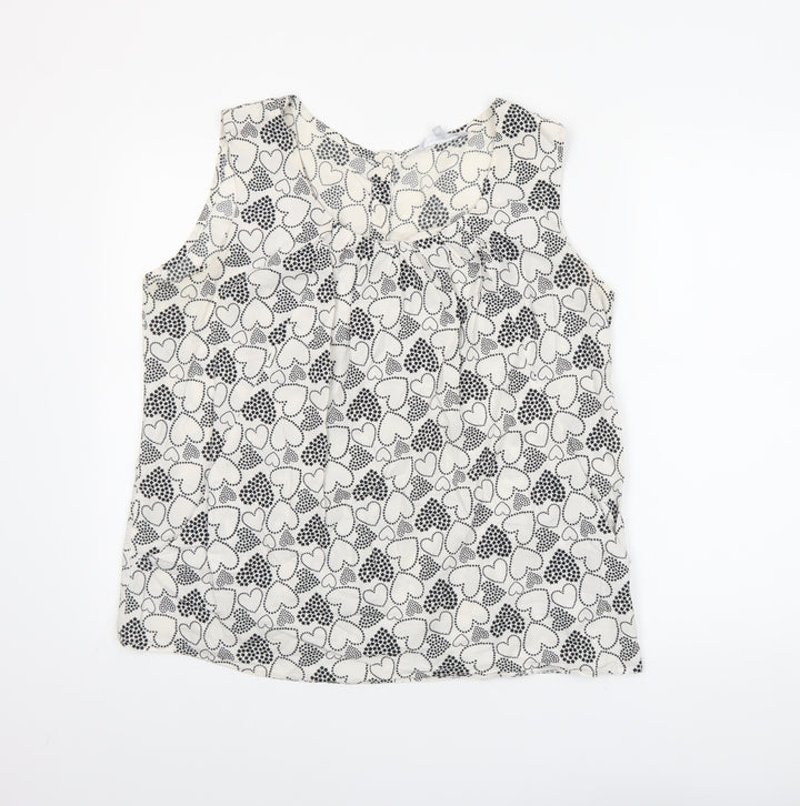Red Herring Womens White Heart Print Sleeveless Cotton Blouse Size 18