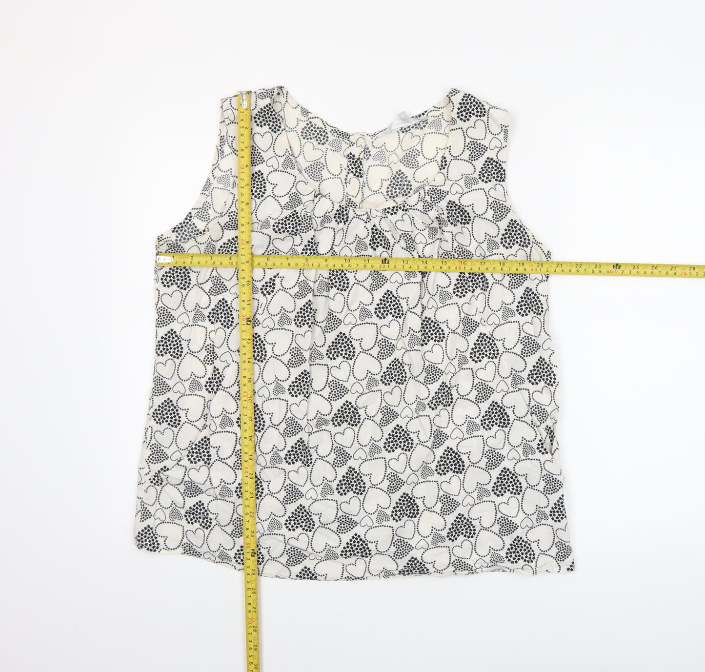 Red Herring Womens White Heart Print Sleeveless Cotton Blouse Size 18