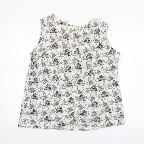 Red Herring Womens White Heart Print Sleeveless Cotton Blouse Size 18