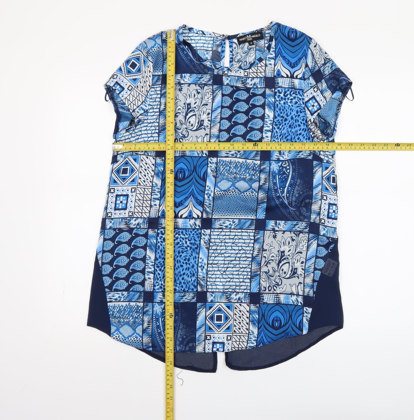 Marc Angelo Women's Blue Geometric Tunic Blouse Size 12