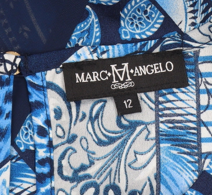 Marc Angelo Women's Blue Geometric Tunic Blouse Size 12