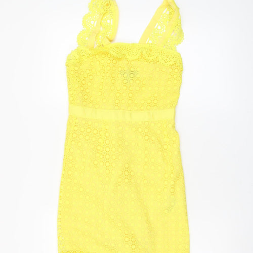New Look Women’s Yellow Lace Sheath Dress Size 6 Summer Party