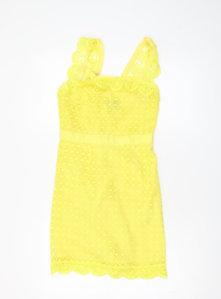 New Look Women’s Yellow Lace Sheath Dress Size 6 Summer Party