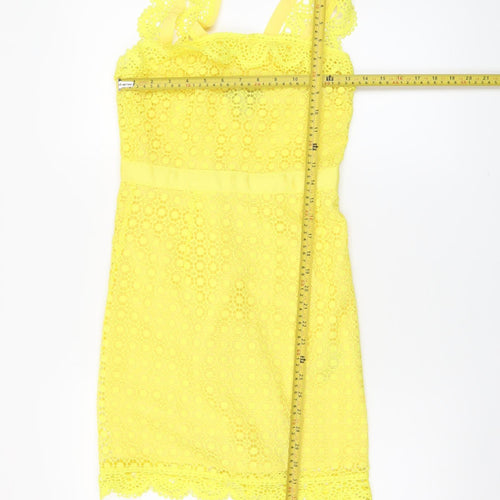 New Look Women’s Yellow Lace Sheath Dress Size 6 Summer Party