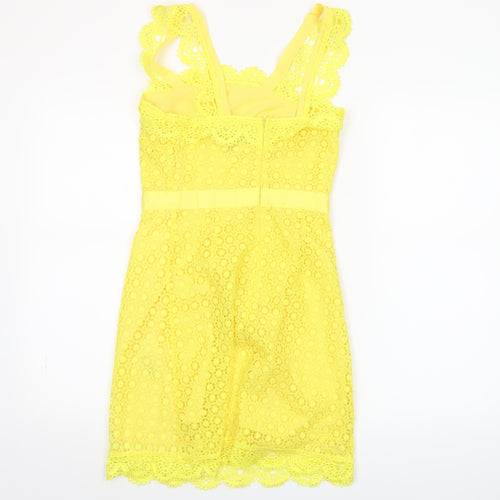 New Look Women’s Yellow Lace Sheath Dress Size 6 Summer Party