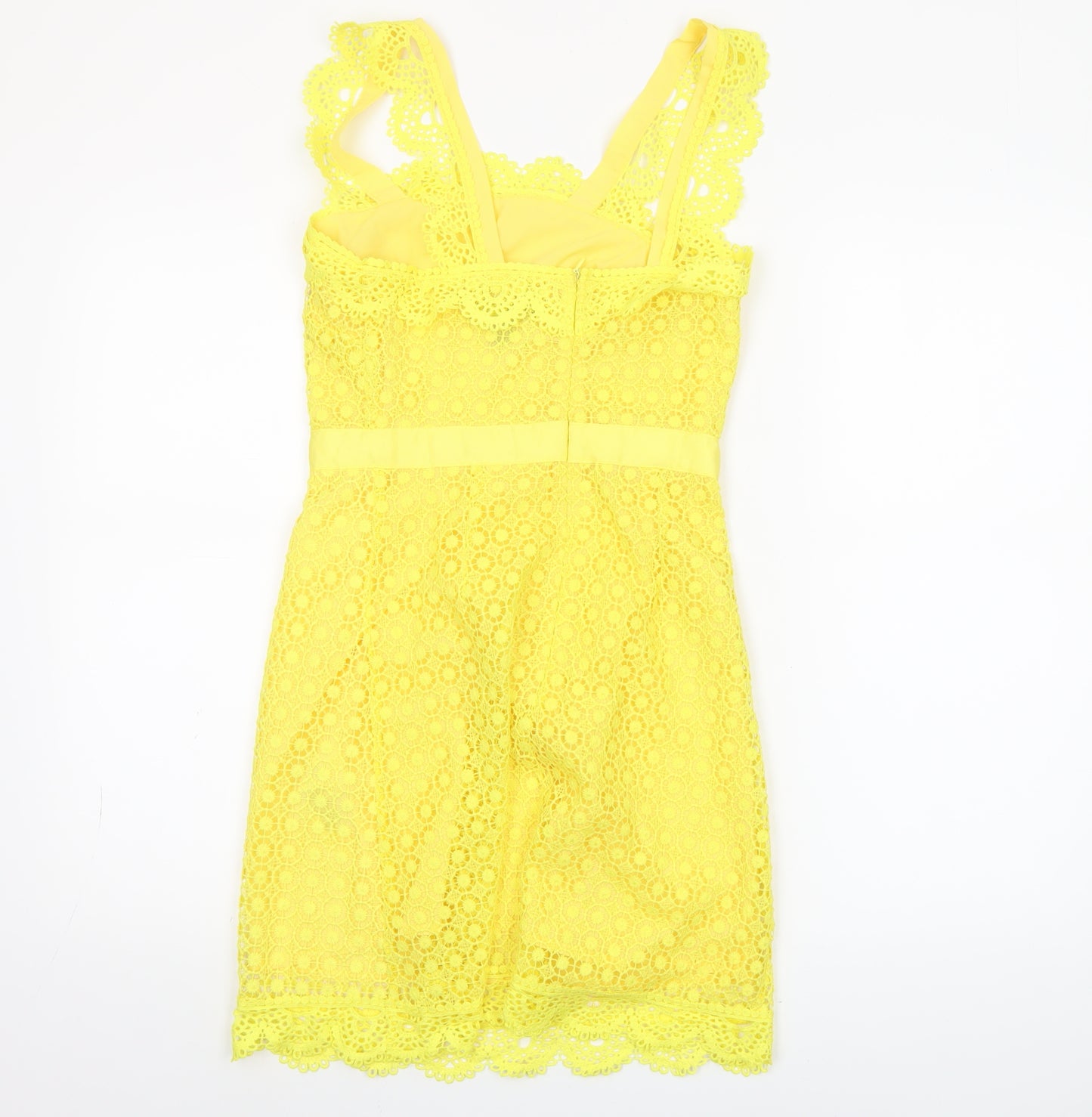 New Look Women’s Yellow Lace Sheath Dress Size 6 Summer Party