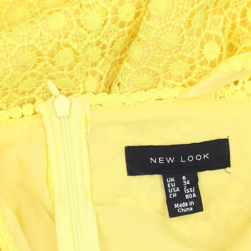 New Look Women’s Yellow Lace Sheath Dress Size 6 Summer Party