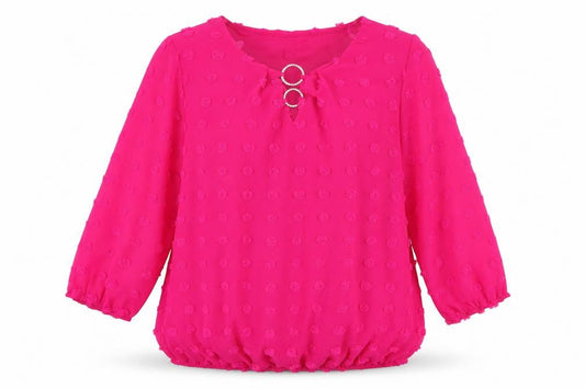 Front view of Gerard women’s pink chiffon 3/4 sleeve tunic blouse, size UK 10