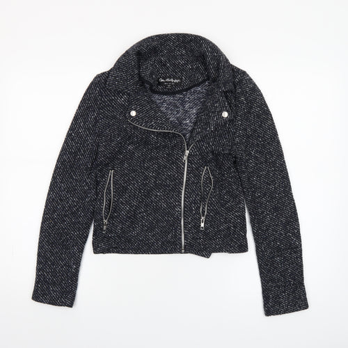 Miss Selfridge Women Black Tweed Biker Jacket UK 8 Cropped Zip Style