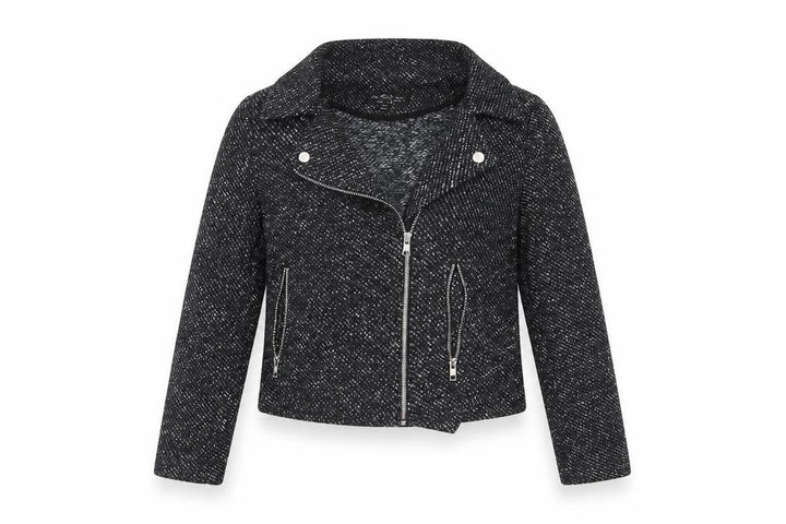 Miss Selfridge Women Black Tweed Biker Jacket UK 8 Cropped Zip Style