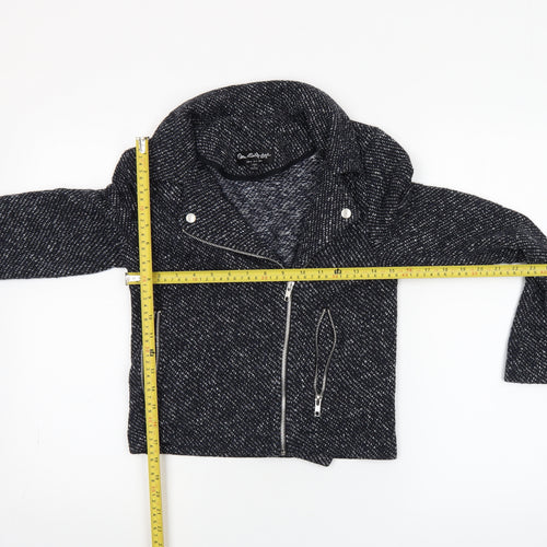 Miss Selfridge Women Black Tweed Biker Jacket UK 8 Cropped Zip Style