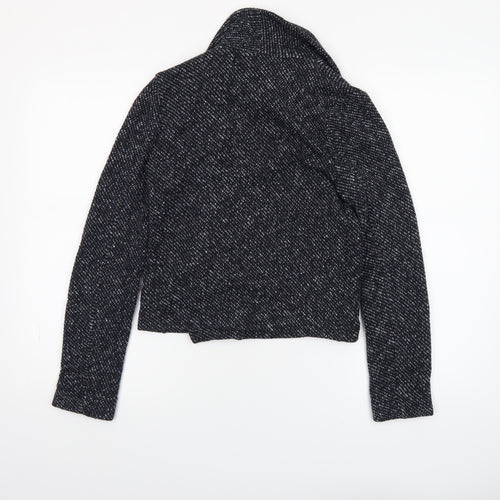 Miss Selfridge Women Black Tweed Biker Jacket UK 8 Cropped Zip Style