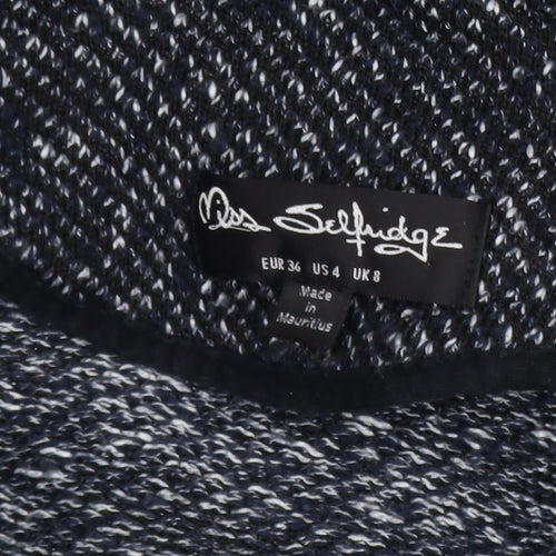 Miss Selfridge Women Black Tweed Biker Jacket UK 8 Cropped Zip Style