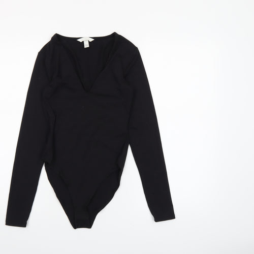 H&M Womens Black Long Sleeve V-Neck Jersey Bodysuit XS