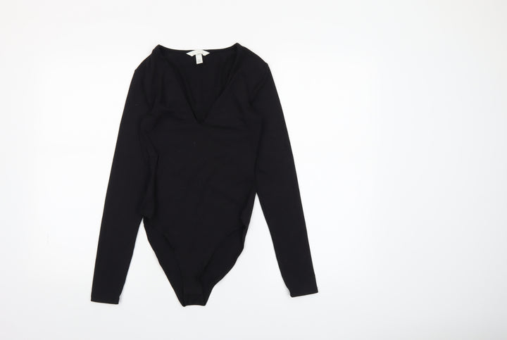 H&M Womens Black Long Sleeve V-Neck Jersey Bodysuit XS