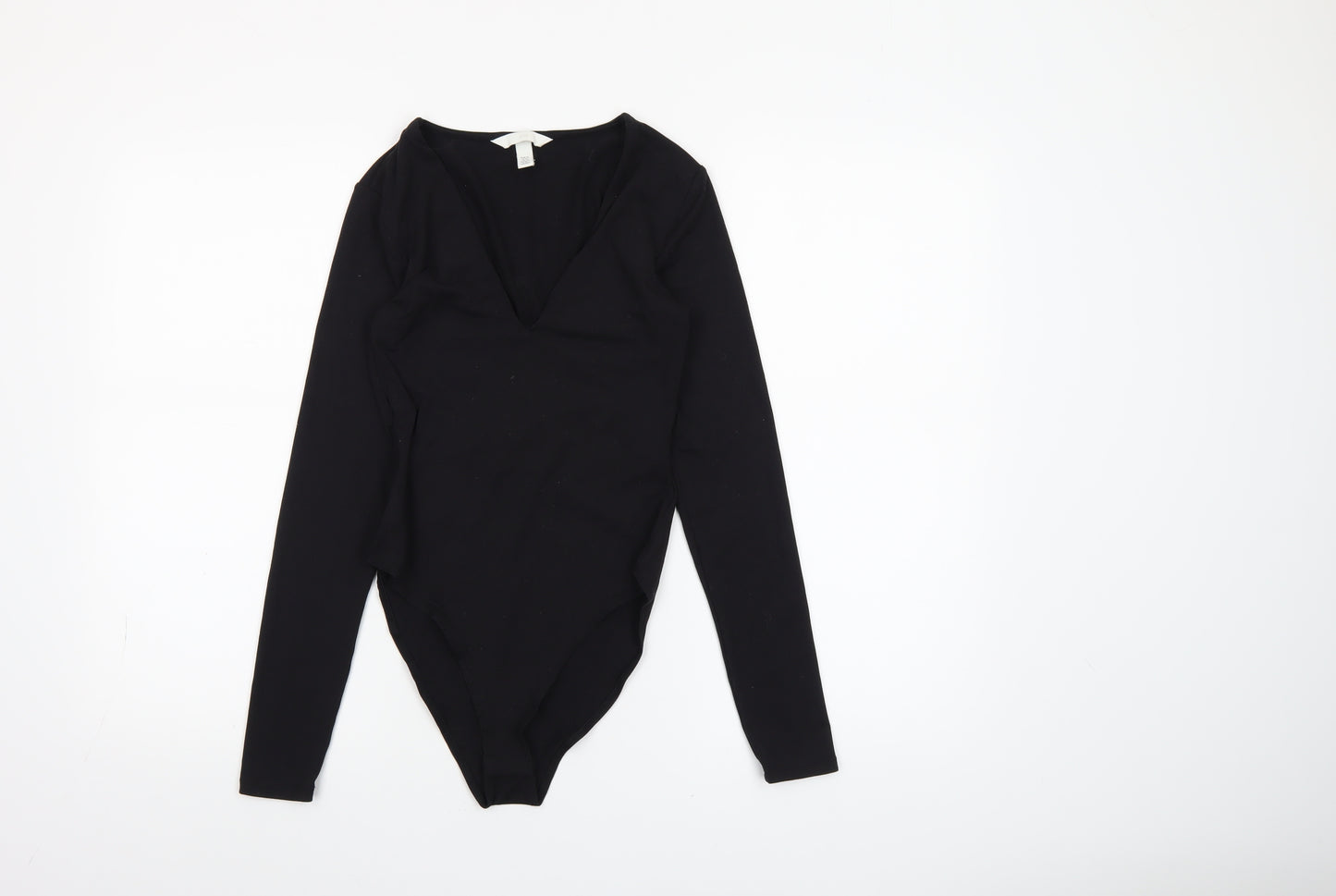 H&M Womens Black Long Sleeve V-Neck Jersey Bodysuit XS