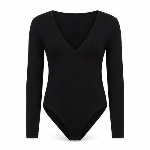 H&M Womens Black Long Sleeve V-Neck Jersey Bodysuit XS