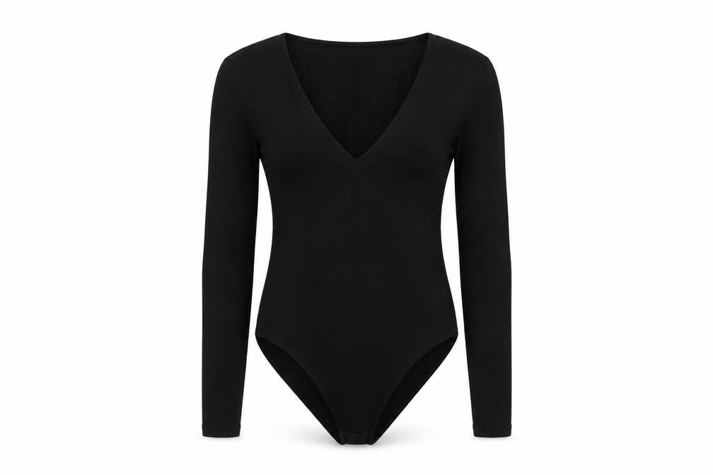 H&M Womens Black Long Sleeve V-Neck Jersey Bodysuit XS