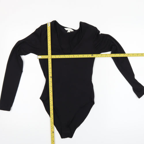 H&M Womens Black Long Sleeve V-Neck Jersey Bodysuit XS