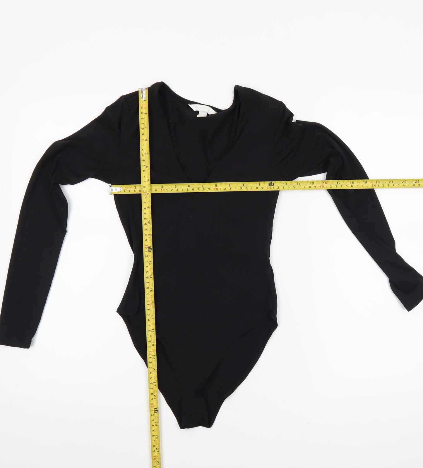 H&M Womens Black Long Sleeve V-Neck Jersey Bodysuit XS