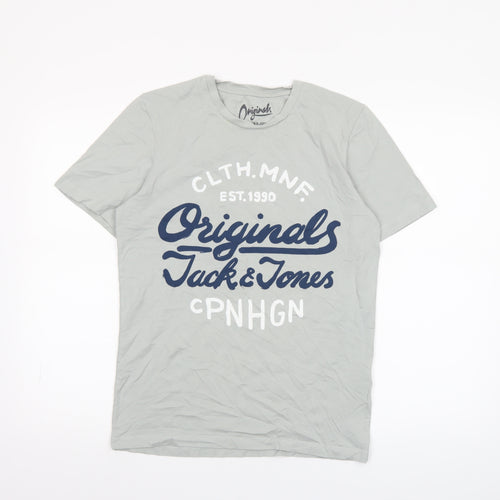 Jack & Jones Originals Men's Grey Cotton Short Sleeve Crew Neck T-Shirt Size S
