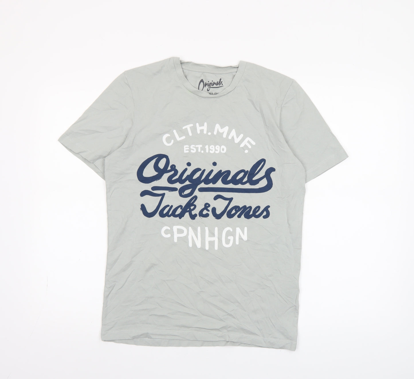 Jack & Jones Originals Men's Grey Cotton Short Sleeve Crew Neck T-Shirt Size S