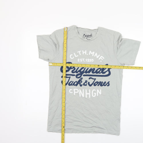 Jack & Jones Originals Men's Grey Cotton Short Sleeve Crew Neck T-Shirt Size S