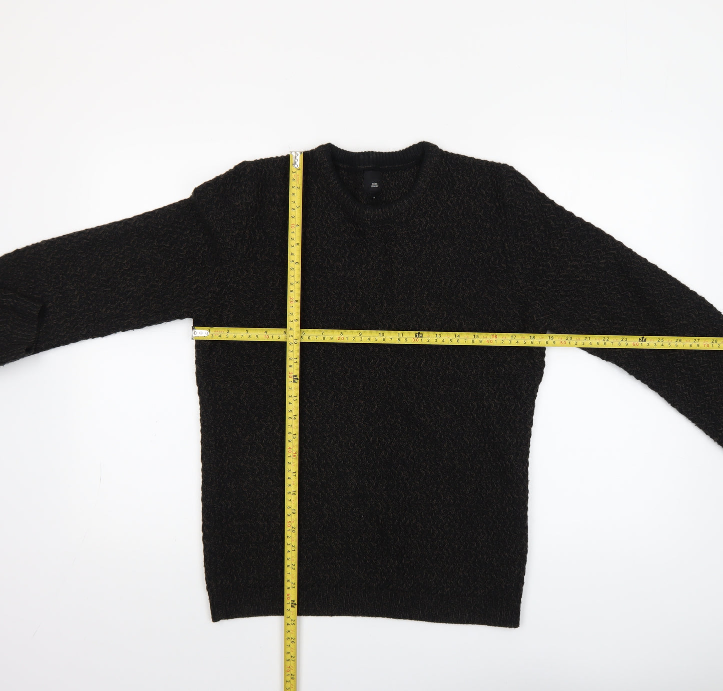 River Island Men's Black Chunky Knit Jumper Size S