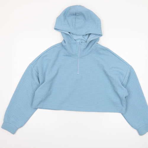 Monki Women's Blue 1/4 Zip Cropped Hoodie Size Small