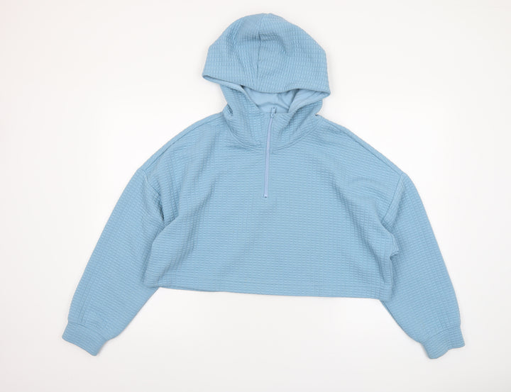 Monki Women's Blue 1/4 Zip Cropped Hoodie Size Small