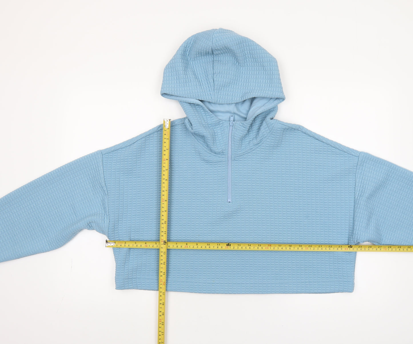 Monki Women's Blue 1/4 Zip Cropped Hoodie Size Small
