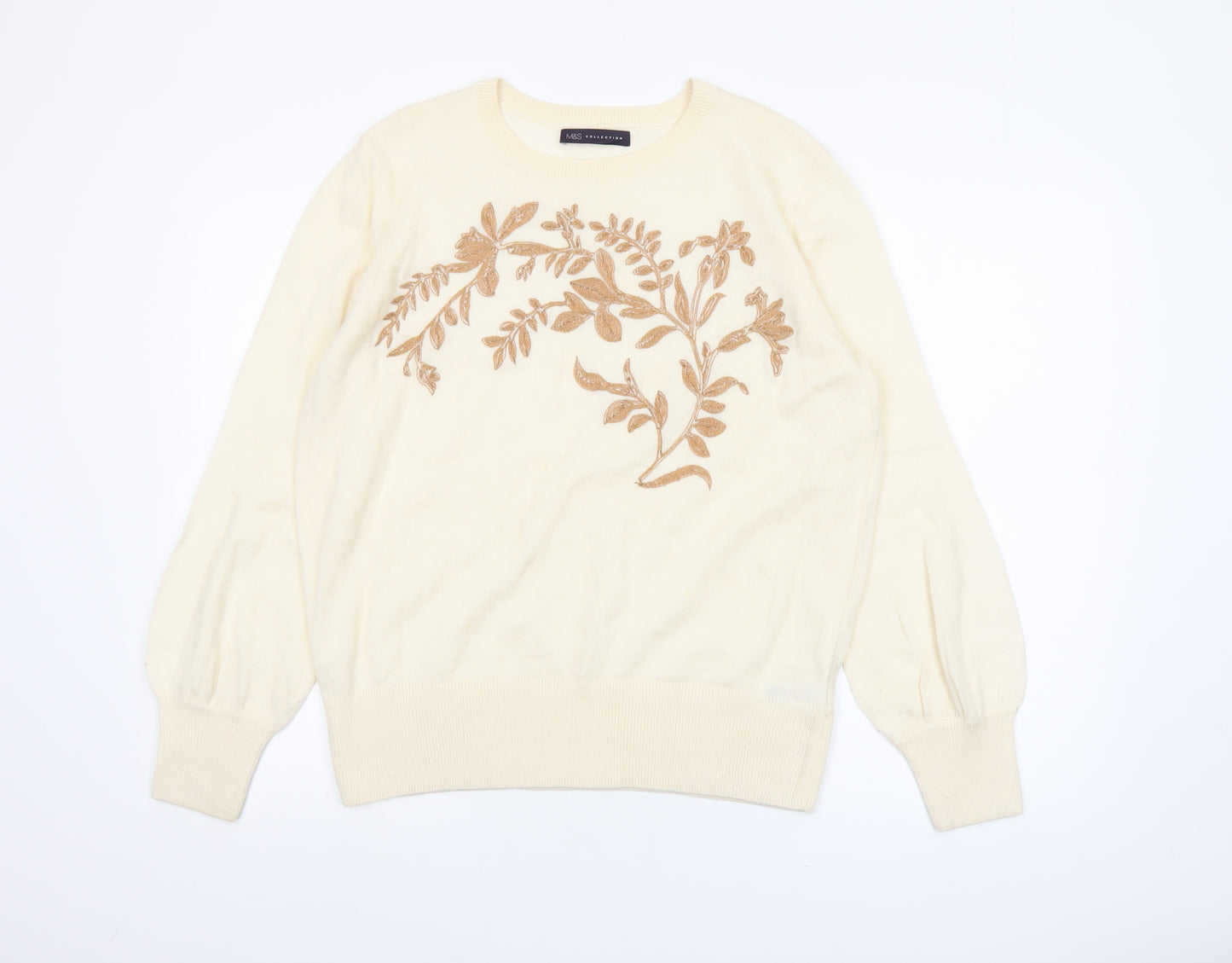 Marks and Spencer Womens Ivory Floral Embroidered Jumper Size 14