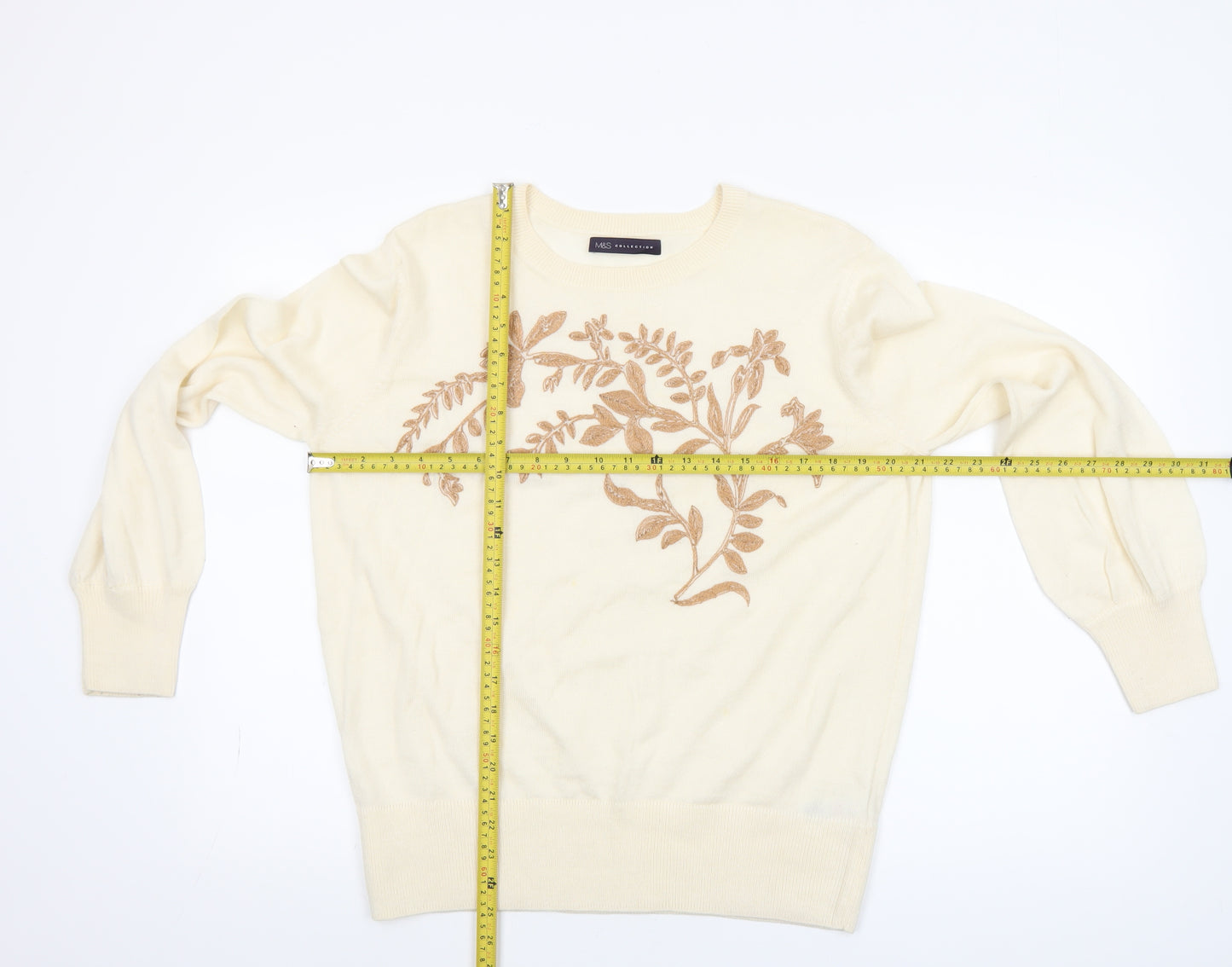 Marks and Spencer Womens Ivory Floral Embroidered Jumper Size 14