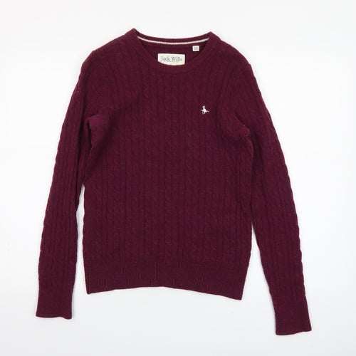 Jack Wills Women's Red Merino Wool Cable Knit Jumper Size 12