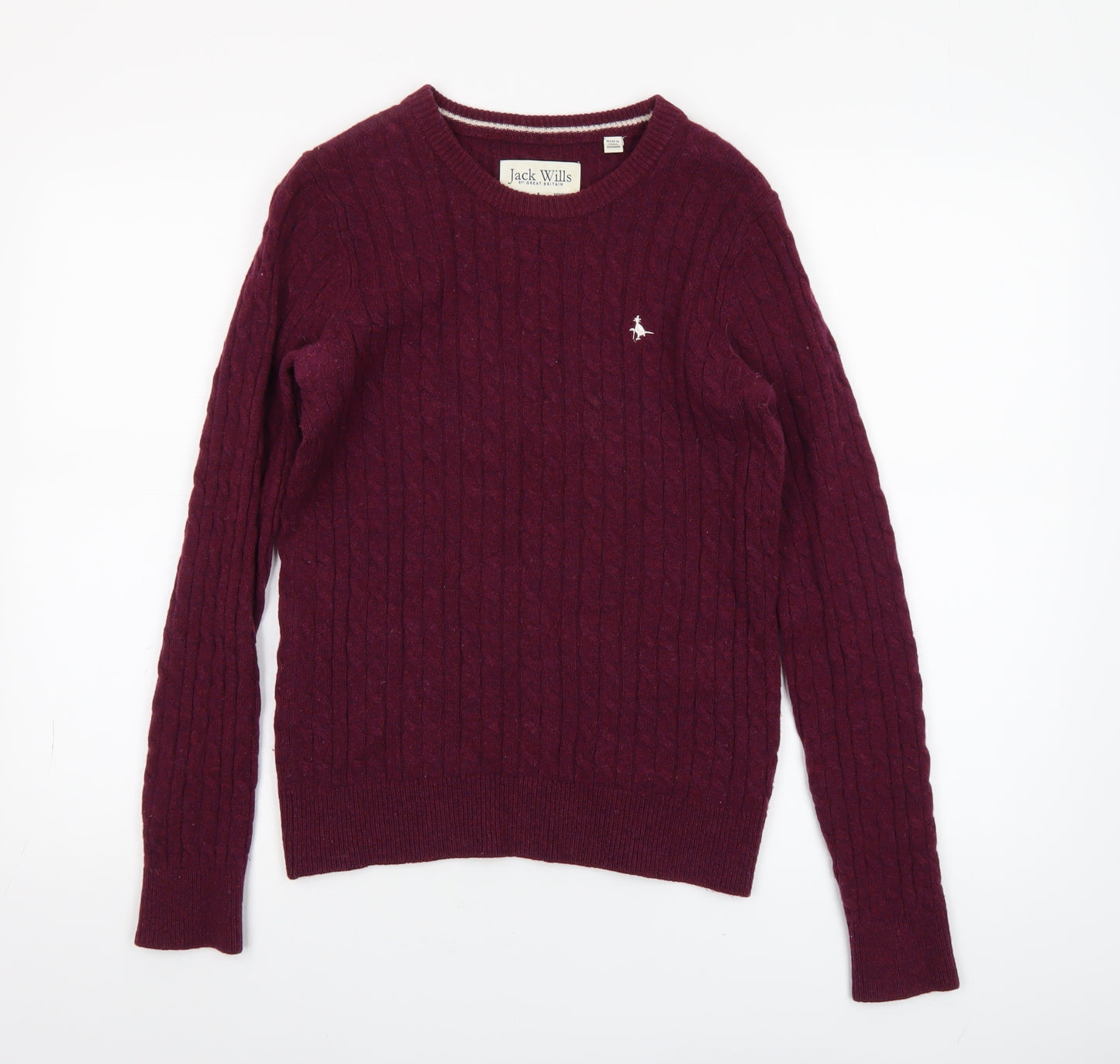 Jack Wills Women's Red Merino Wool Cable Knit Jumper Size 12