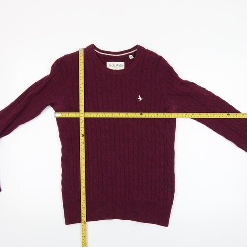 Jack Wills Women's Red Merino Wool Cable Knit Jumper Size 12