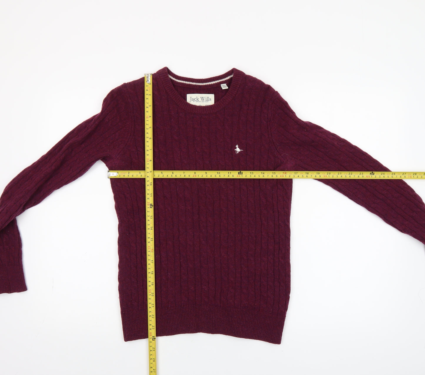 Jack Wills Women's Red Merino Wool Cable Knit Jumper Size 12