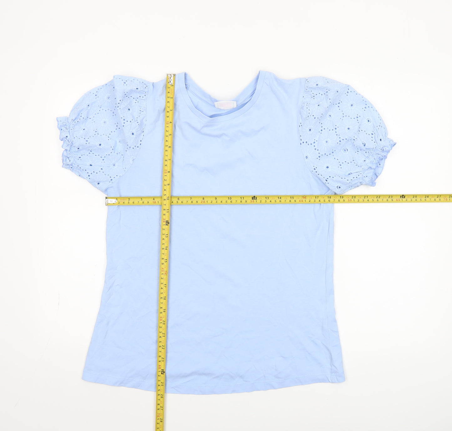 Savida Women Blue Puff Sleeve Cotton T-Shirt Size 14